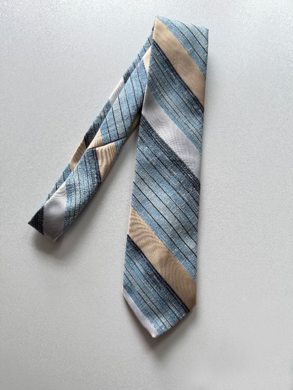 Vintage Pierre Cardin "Creation" Striped Tie Blue, Beige, White Made In Canada